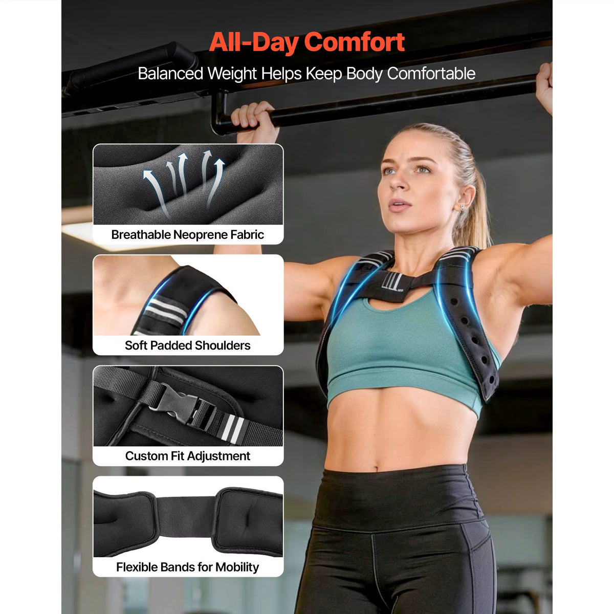 Reflective Stripe Adjustable Weighted Vest 6 Lbs Body Weight Vest Workout Equipment Strength for Men & Women 20Kg/30Kg Capacity